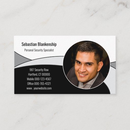 QRコードと写真を使用した白黒抽象芸術とグレー画像 名刺 (正面)