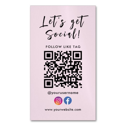 Qrコードと接続Facebook Instagram マグネット名刺 (正面縦)
