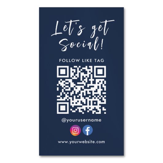 Qrコードと接続Facebook Instagram マグネット名刺 (正面縦)