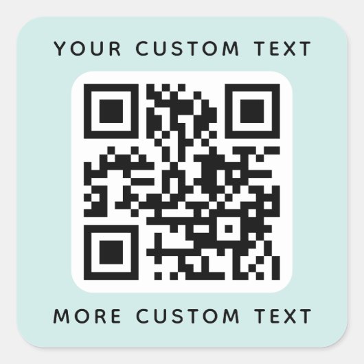 QRコードと文字の上下ライトアクアブルー スクエアシール (正面)