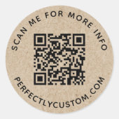 QRコードと文字カスタム素朴クラフト紙ルック ラウンドシール (正面)