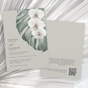 QRコードと白い蘭結婚のセージ熱帯 招待状