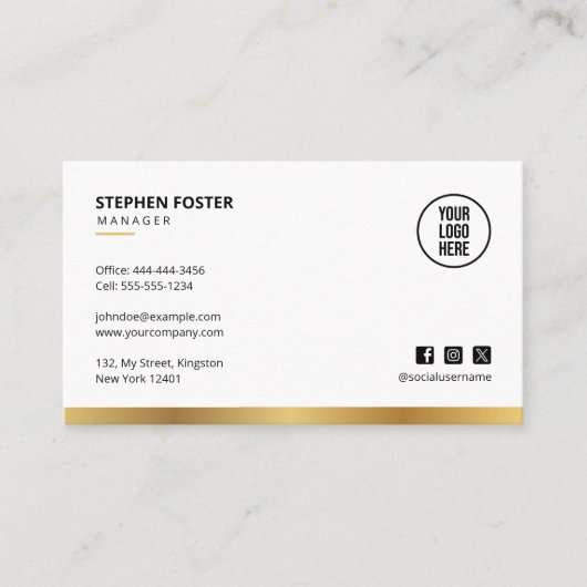 QRコードと米国ソーシャルメディアとの接続ホワイト&金ゴールド 名刺 (正面)