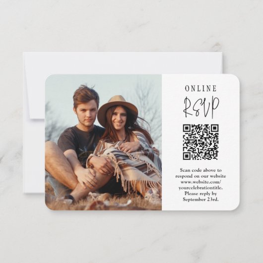 QRコードと食事のオプションモダンスクリプトフォト結婚ズ 出欠カード (裏面)