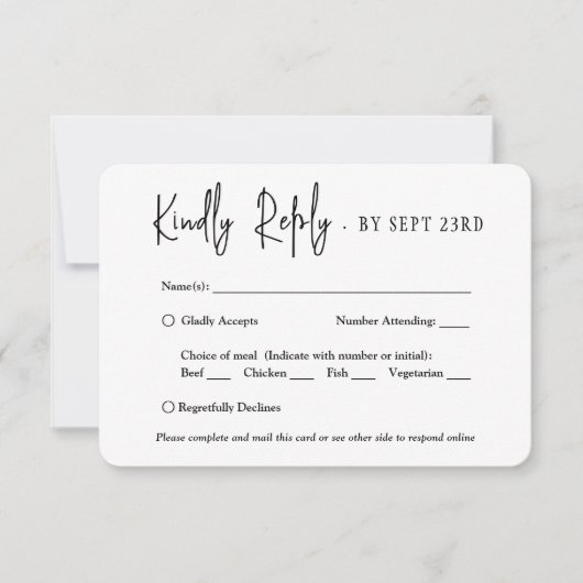 QRコードと食事のオプションモダンスクリプトフォト結婚ズ 出欠カード (正面)