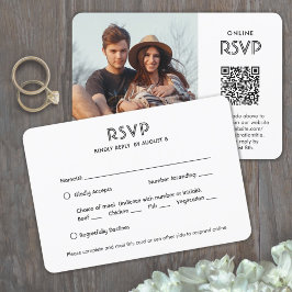 QRコードと食事の選択：シックでシンプルな写真の結婚式 出欠カード