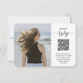 QRコードと食事オプションのトレンディでモダンなスクリプト写真 出欠カード (裏面)