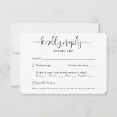 QRコードと食事オプションのトレンディでモダンなスクリプト写真 出欠カード (正面)