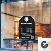 QRコードと黒いアーチの営業時間 ウィンドウサイン (カフェ窓)