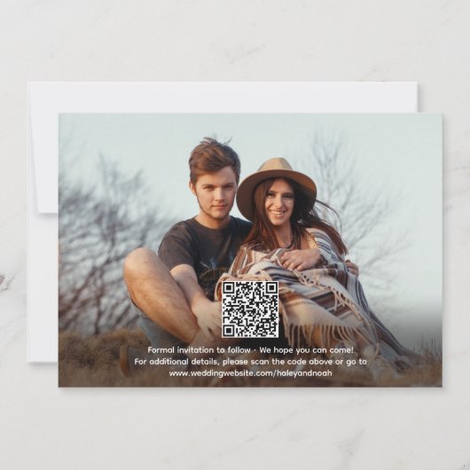QRコードと2枚の写真シンプルモダンのスクリプ結婚ト セーブザデート (裏面)