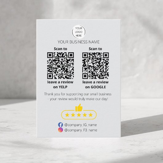 QRコードによるGoogleとYelpでの口コミ投稿のお願い 名刺