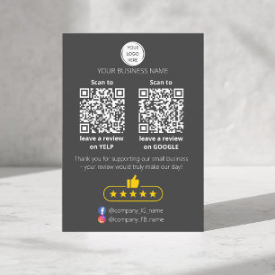 QRコードによるGOOGLEとYELPの口コミ投稿のお願い（スモールビジネス向け） 名刺