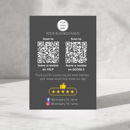 QRコードによるGOOGLEとYELPの口コミ投稿のお願い(スモールビジネス向け) 名刺