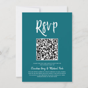 QRコードによるRSVP  ティール（緑がかった色）スクリプトスタイルRSVP 招待状