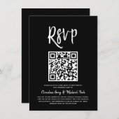 QRコードによるRSVP |ブラックス無地のクリプトスタイルRSVP受信 招待状 (正面/裏面)