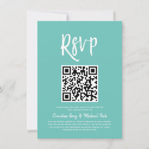 QRコードによるRSVP Mint Green Scriptスタイル 招待状