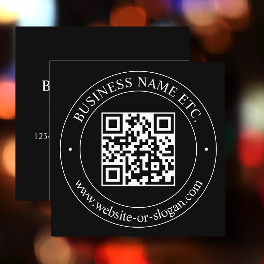 QRコードのアップロードとカスタマイズ可能な文字 |黒 スクエア名刺
