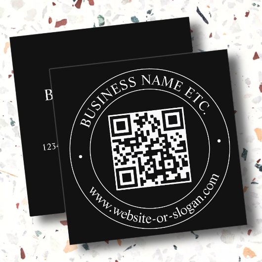 QRコードのアップロードとカスタマイズ可能な文字 |黒 スクエア名刺