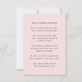 QRコードのアップロード |赤面ピンクモダンミニマル 招待状 (裏面)