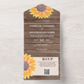 QRコードのウォータカラーひまわり納屋木製オールインワン オールインワン招待状 (内側)