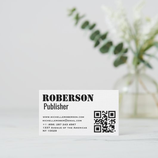 qrコードのシンプルで伝統的で白いカード 名刺 (スタンド正面)