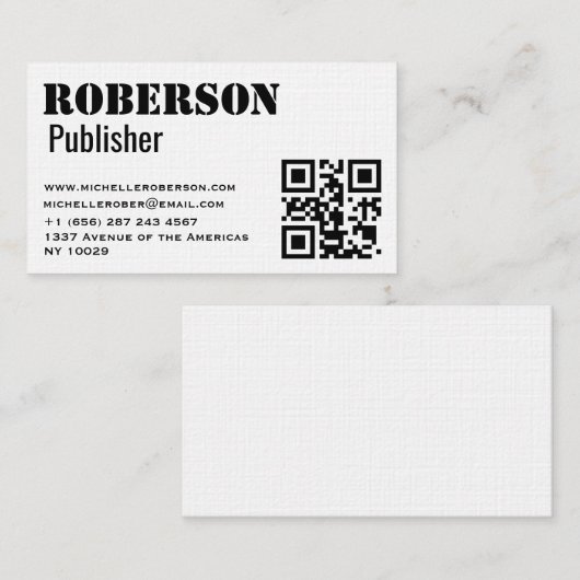 qrコードのシンプルで伝統的で白いカード 名刺 (正面/裏面)