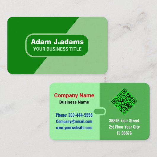 （QRコードのスキャン）モダンプロフェッショナルエレガント緑 名刺 (正面/裏面)