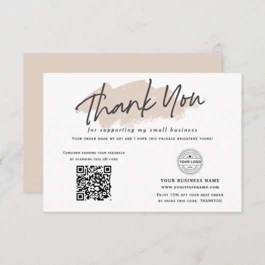 QRコードのソーシャルメディアロゴモダンスモールビジネス サンキューカード (正面/裏面)