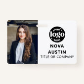 QRコードのビジネスロゴ付き従業員の白い写真ID バッジ (正面)