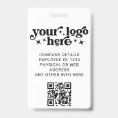 QRコードのビジネスロゴ付き従業員の白い写真ID バッジ (裏面)