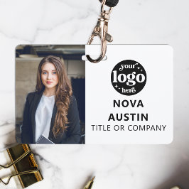 QRコードのビジネスロゴ付き従業員の白い写真ID バッジ