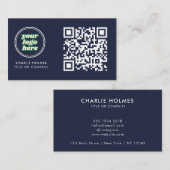 QRコードのビジネスロゴ |ネイビーモダンプロフェッショナル 名刺 (正面/裏面)