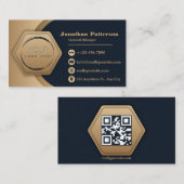 QRコードのビジネスロゴ |ネイビーモダンプロフェッショナル 名刺 (正面/裏面)