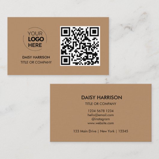 QRコードのビジネスロゴ |ブラウンモダンプロフェッショナル 名刺 (正面/裏面)