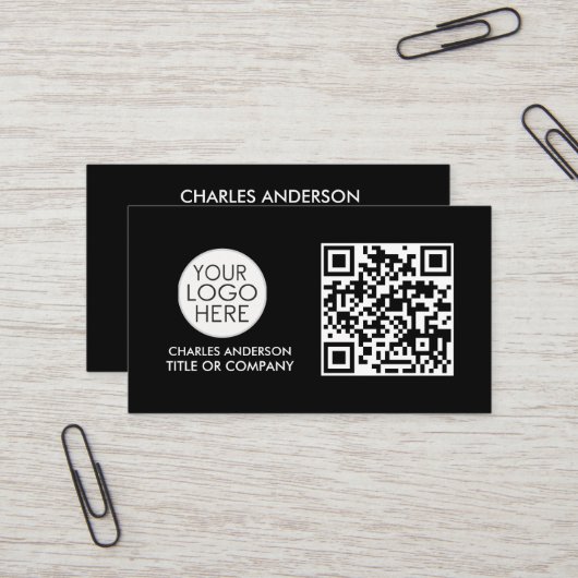 QRコードのビジネスロゴ |プロフェッショナル白黒 名刺 (正面/裏面インサイチュ)