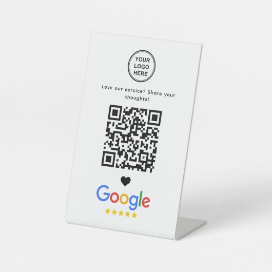 QRコードのミニマリストを使用したGoogleレビュモダンー 台座サイン (正面)