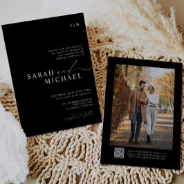 QRコードのミニマルスエレガントモダント(&W結婚) 招待状