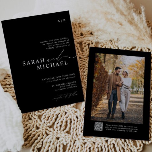 QRコードのミニマルスエレガントモダント(&W結婚) 招待状
