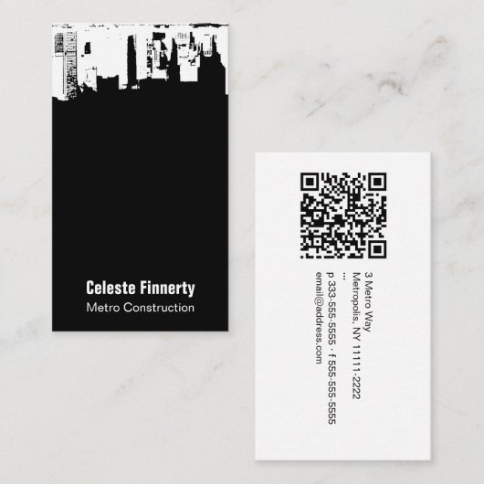 QRコードの上部の都心の真夜中の空 名刺 (正面/裏面)