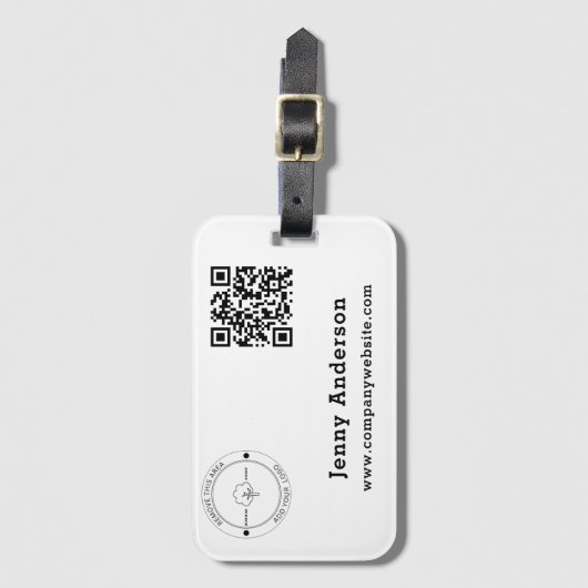QRコードの会社名とロゴおよびバッグラベル ラゲッジタグ (正面縦)