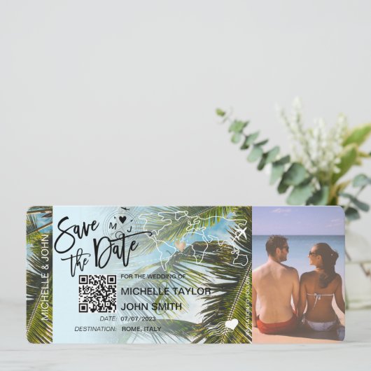 QRコードの写真を保存する日付の航空券 招待状 (スタンド正面)