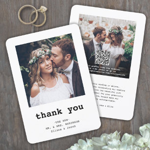 QRコードの写真結婚Webサイトのシンプルタイプライター サンキューカード