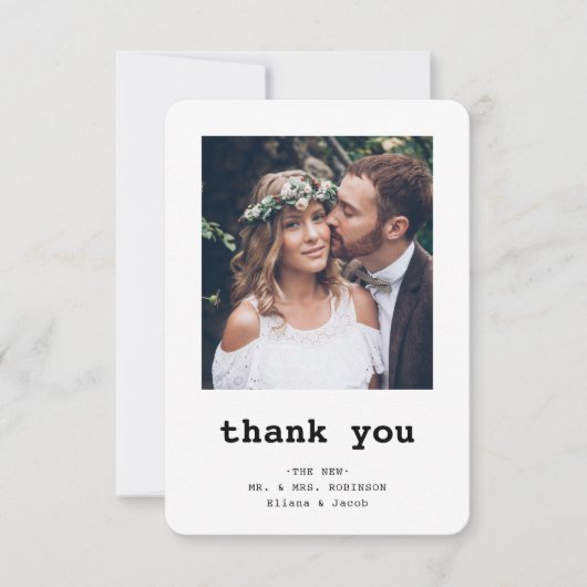 QRコードの写真結婚Webサイトのシンプルタイプライター サンキューカード (正面)