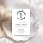 QRコードの招待 エメラルドグリーンのモノグラムリースの結婚式 招待状