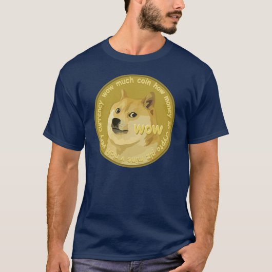 "QRコードの月"のへのDogecoin暗いTシャツ Tシャツ (正面)