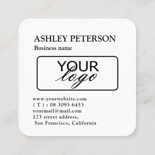 QRコードの白黒のカスタムロゴ スクエア名刺 (裏面)