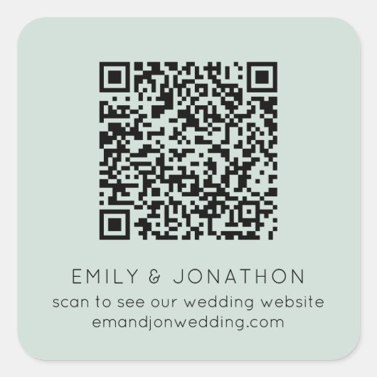 QRコードの結婚ウェブサイト名ミント スクエアシール (正面)