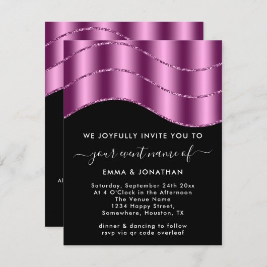 QRコードの結婚ブライダルシャワーグリッターピンクブラック (正面/裏面)