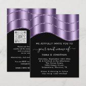 QRコードの結婚ブライダルシャワーグリッターブラックパープル (正面/裏面)