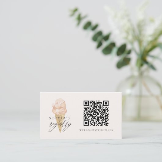 QRコードの結婚レジストリアイスクリームブライダルシャワー エンクロージャーカード (スタンド正面)